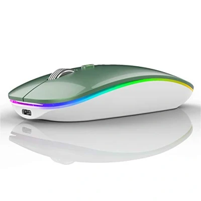 Immagine di Uiosmuph G12 Mouse Wireless, 2,4 GHz con Ricevitore USB Senza Fili, DPI Regolabile LED Wireless Ergonomico for Mac/PC/Laptop/iPad Verde