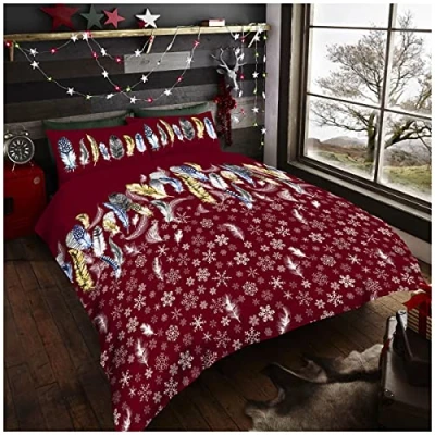 Immagine di GC GAVENO CAVAILIA Set di biancheria da letto per matrimoniale, traspirante, con fiocco neve, colore: rosso