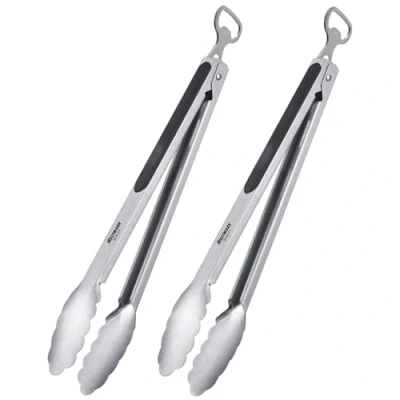 Immagine di Westmark 2 Pinze per Griglia e Servizio Classic Special Mix con ciotole in acciaio inossidabile manici gomma, apribottiglie, lunghezza: 35 cm, inox/plastica Argento/nero, 162522EÖ