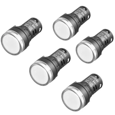 Immagine di Heschen Indicatore LED da 22 mm, AD16 22D/S, 24VDC 20mA, colore della luce bianca, confezione 5