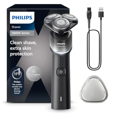 Immagine di Philips Shaver 5000X Series Rasoio elettrico Wet and Dry con tecnologia Skin Protect, testina flessibile a 360, 1 ora di ricarica/ricarica rapida 5 minuti, cappuccio P, Argento, modello X5004/00