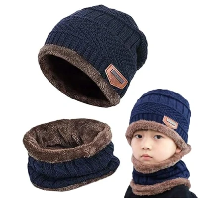 Immagine di Gxlaihly Berretto Invernale per Bambini,Bambini Bambine Cappello e Sciarpa,Set di Scaldacollo Bambino,Elastico in Maglia Beanie cap,per Bambini Ragazzi Ragazze (per 5 15 Anni) (Blu)
