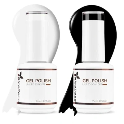 Immagine di Nicedeco Smalto Semipermanente Colori per Unghie Kit, Bianco Nero Lampada UV LED Soak Off Gel Nail Polish Set 2, 2x15ML