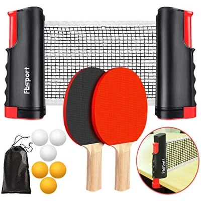 Immagine di rete ping pong da tavolo set portatile, 2 racchette pong, estensibile,6 palline,1 borsa in rete,per Bambini, famiglie