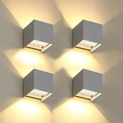 Immagine di 4 Pezzi Applique da Parete Esterno/Interno LED Cubo Lampada Moderne Grigio 6W 3000K Luce Caldo IP65 Impermeabile Esterni Muro Quadrata Angolo del Fascio Regolabile