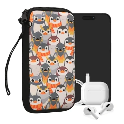 Immagine di kwmobile Custodia in Neoprene con Zip per Smartphone XL 6,7/6,8&quot; Astuccio portacellulare a Sacchetto Cerniera Borsa Verticale Pinguini Grigio/Giallo/Marrone