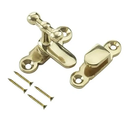 Immagine di TERF® Fermaglio per vetrina, in ottone lucido, 40 mm, con chiusura a scatto, cancello, capannone, coniglio, vite di fissaggio, confezione da 1