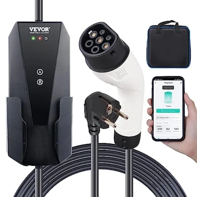 Immagine di VEVOR Caricabatterie per Veicoli Elettrici Portatile Corrente Max. 16A Monofase Tipo 2 Lunghezza Cavo 8,6m, EV Impermeabilità IP66 Controllo APP Potenza Massima 3,68 kW 230V