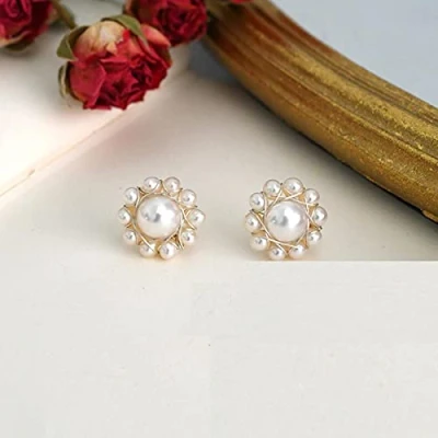 Immagine di LOKILOKI Orecchini Fatti A Mano con Fiore di Sole Perle d&#039;Acqua Dolce Naturali per Gioielli da Sposa in Argento Sterling 925 Donna novità