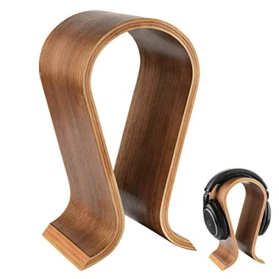 Immagine di Linkidea Supporto per Cuffie Omega in legno/Supporto display da scrivania auricolari legno finitura noce