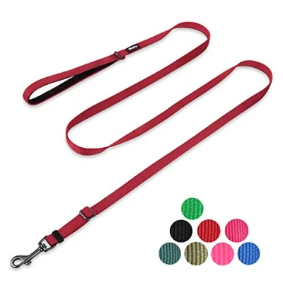 Immagine di Guinzaglio regolabile aggiornato con robusto nylon e manico rivestito in neoprene super morbido per cani di Piccola taglia. (Regolabile S, Rosso)