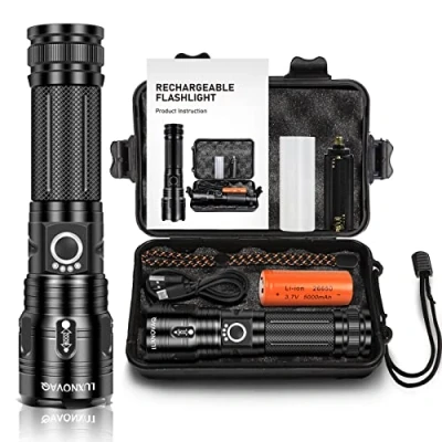 Immagine di LUXNOVAQ XHP70 torcia a LED ricaricabile da 30000 lumen, LED, tattica 5 modalità, lampada regolabile per campeggio di emergenza (XHP70)