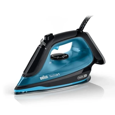 Immagine di Braun TexStyle 5 SI5256BL, Ferro da Stiro con Piastra FreeGlide 3D SuperCeramic, Punta di Precisione, Manico Aperto Ergonomico, Ricarica 300ml, Sistema Antigoccia, Colpo Vapore 210 g/min, 2600W, Blu