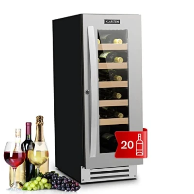 Immagine di KLARSTEIN Cantinetta Vino Design da Incasso, Refrigerata a Zona Singola per Rosso, Bianco e Birra, Controlli Touch, Frigo Esterno/Interno, 50L, 20 Bottiglie