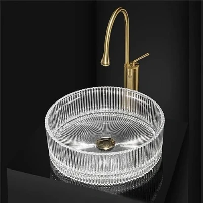 Immagine di Lavabo da Appoggio Rea Ingrid Trasparente Bagno 400 x 130 mm Ceramica (trasparente)