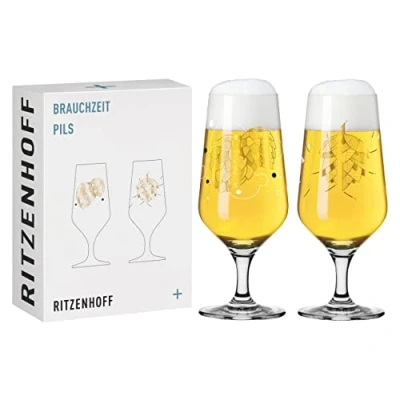 Immagine di Ritzenhoff 3471001 Bicchieri da birra 300 ml, set 2 pezzi, motivo n. 1, luppolo, multicolore, made in Germany