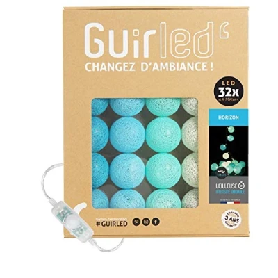 Immagine di GuirLED Guirlanda luminoso a LED per batuffoli di cotone USB Luce notturna bambini 2h Alimentatore doppio 2A incluso 3 intensità 32 sfere 3,2m Horizon