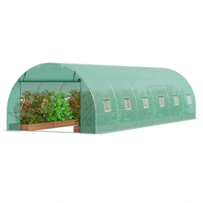 Immagine di VEVOR Serra a Tunnel Walk in, per Piante con Pellicola 890x295x198 cm Telaio in Acciaio zincato, Copertura PE Verde, Porta Cerniera avvolgibile e 12 finestre Esterne