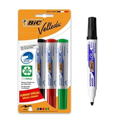 Immagine di Confezione da 4 pennarelli per lavagna bianca (3 più 1 in omaggio) Bic Velleda 1701 Blister Assorted
