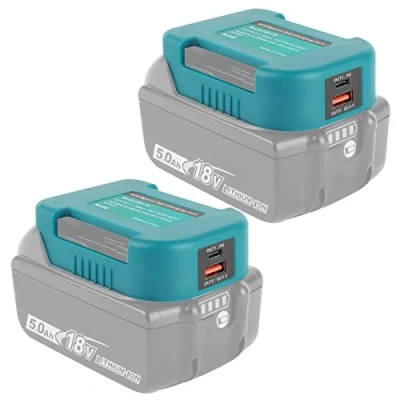 Immagine di QUPERR 2 Pack Adattatore Batteria, Compatibile con Makita 18V Batteria agli ioni di litio Caricatore Telefono USB Doppio Ricarica Veloce Type C (solo adattatore)