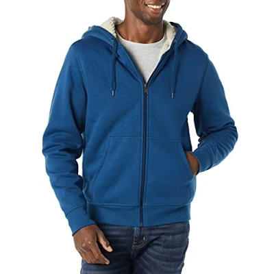 Immagine di Amazon Essentials Felpa con Cappuccio e Cerniera Integrale in Pile Foderata Sherpa Uomo, Blu Scuro, L