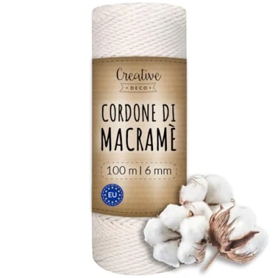 Immagine di Creative Deco Corda Macrame 6mm x 100m Filo Cotone Bianco per Uncinetto Macramè (+ 0.5mm) Fettuccia Borse a Uncinetto, da Parete Spago Decorazioni, Cordino Porta Vaso