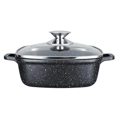 Immagine di Kamberg 0008102 Casseruola Quadrata 28 x cm, Fusione di Alluminio, Rivestimento in Pietra, Coperchio Vetro, Compatibile con Tutti i Piani Cottura, Incluso Quello a Induzione, Senza PFOA