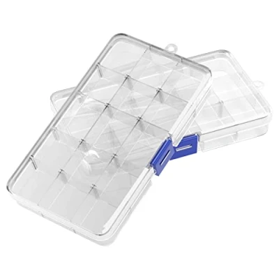 Immagine di Oulesvte 2 Pezzi Scatole Per Gioielli in Plastica, Scatola con 15 Scomparti Trasparenti Divisori Riporre Viti, Orecchini, Perline, Materiale da Ufficio Ordinato