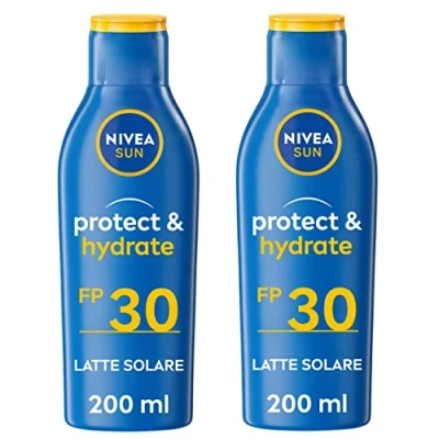 Immagine di NIVEA SUN Latte solare Protect &amp; Hydrate FP 30 2 x 200 ml, Crema che idrata per 48h, Protezione resistente all&#039;acqua con vitamina E antiossidante