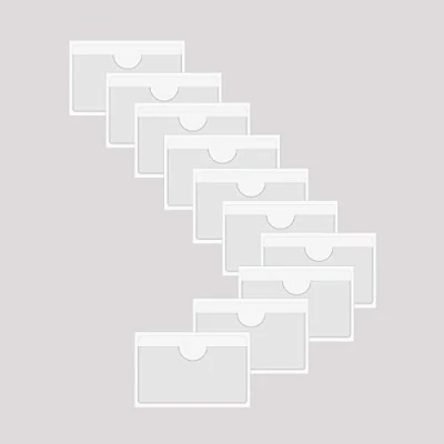 Immagine di BAIWOAK 10 custodie trasparenti adesive per tasche, in plastica, autoadesive, carte di indice, pianificatori, armadi, mensole (100 x 55 mm)