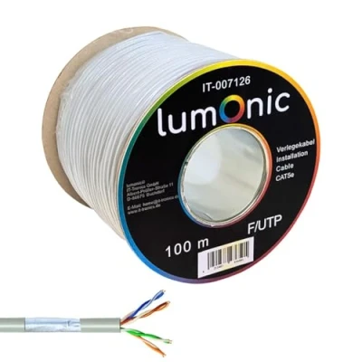 Immagine di Lumonic 100m Netzwerkkabel CAT 5e F/UTP I CAT5e Kabel, Gigabit Lan Ethernet Kabel Flexibles Verglegekabel geschirmt, für den Innenbereich bis