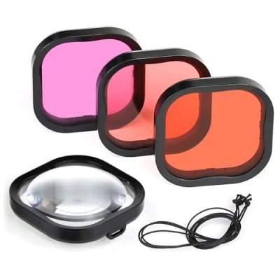 Immagine di GEPULY Confezione da 4 filtri subacquei per GoPro Hero 8 9 10 11 12 nero custodia impermeabile ufficiale in rosso, boccaglio, magenta e 5 close up HD correzione del colore subacqueo