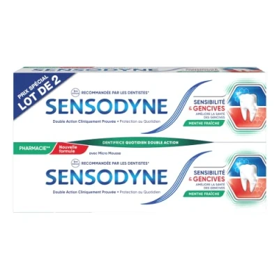 Immagine di Sensodyne Dentifricio Sensibilità e Gengive, Menta Fresca, Trattamento Denti Sensibili Confezione da 2 x 75 ml