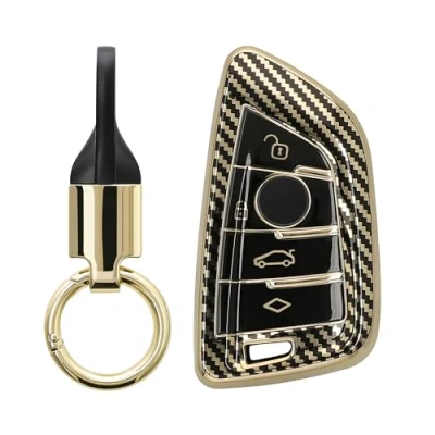 Immagine di kwmobile Cover Chiave Auto Compatibile con BMW 3 tasti Smart Key Custodia Chiavi Macchina Coprichiave Copri Telecomando in Silicone TPU oro/nero