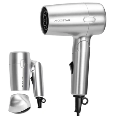 Immagine di Aigostar Asciugacapelli da Viaggio con Manico Pieghevole 2 Impostazione di Velocità e Calore, Potenza 1200W un Cavo 1.8M. Protezione Spegnimento Automatico dal Surriscaldamento Gale