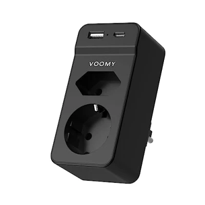 Immagine di VOOMY Presa Multipla 4 in 1, Multipresa con USB, Prese Elettriche 2 1 USB e Tipo C, 4000W Adattatore Spina Protezione da Sovratensione Cortocircuito, Nero