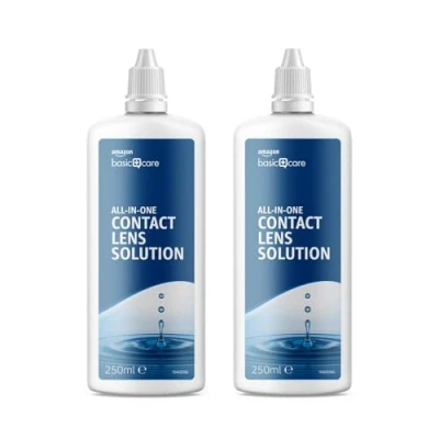 Immagine di Amazon Basic Care, Soluzione per lenti a contatto tutto in uno 2 x 250 ml (compatibile con cassetta della posta)