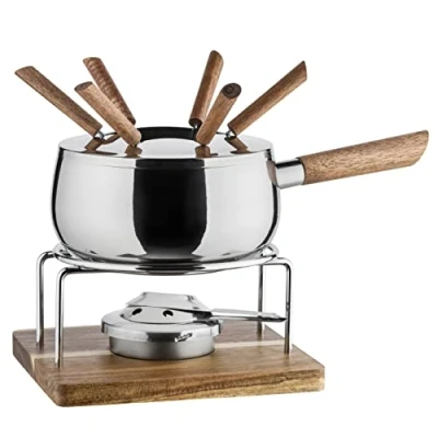 Immagine di MÄSER 931895 6 Persone, Design Moderno e Rustico, Ideale Carne, Set da 10 Pezzi, con forchette bruciatore per fonduta, Acciaio Inossidabile Legno, Argento, Marrone