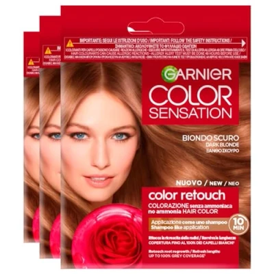 Immagine di Garnier Color Sensation Retouch Tinta Capelli Colorazione Permanente per Ricrescita Copre 100% dei Bianchi Colore Biondo Scuro 3 Tinte