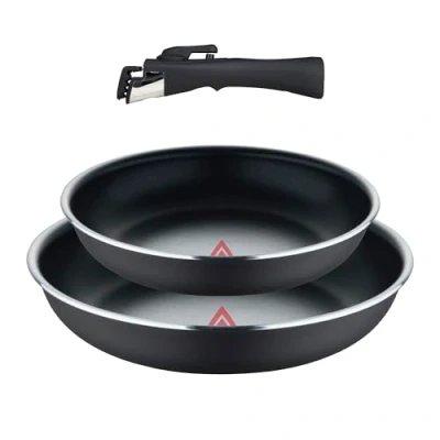 Immagine di BERGNER CLICK&amp;COOK Set 3 pezzi padelle (22+26 cm) con manico rimovibile Alluminio stampato e punto di calore Rivestimento essenziale ILAG Nero