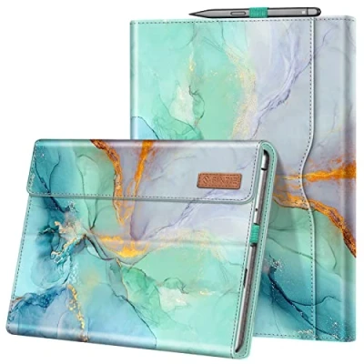 Immagine di FINTIE Custodia per Microsoft Surface Pro 8 13 Pollici 2021 [Multi angli] Portfolio Business Cover con Tasca e Stylus Holder, Compatibile Tastiera Type, Emerald Marble