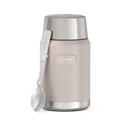 Immagine di Thermos ICON Food Jar 0,71 L, beige/sandstone mat, contenitore per cibo 710 ml, in acciaio inox 18/8 a doppia parete, mantiene caldo e freddo, con cucchiaio pieghevole, fondo antiscivolo,