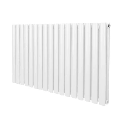 Immagine di Radiatore a colonna ovale 600 mm x 1020mm Designer Doppio pannello Termosifone Bianco Acciaio Inclusi Spazzola per la pulizia Kit di fissaggio e staffe