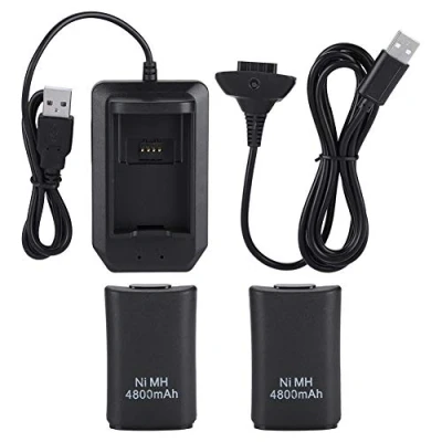 Immagine di Kosiy Bewinner Rechargeable Battery Pack for Xbox 360,Comes with USB Charging Cable And Base,Rechargeable 4800mah Replacement Pack,Backup 360 Controller During Games