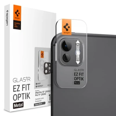Immagine di Spigen Glas.tR EZ Fit Optik Metal Protezione Fotocamera compatibile con iPad Pro 11 Pollici / 13 (2024), Nero siderale, Copertura Totale, Resistente ai Graffi, Durezza 9H Pellicola