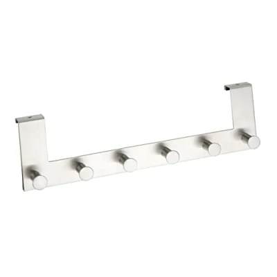 Immagine di Wenko Appendiabiti da Porta Celano, portasciugamani per la del Bagno e della Cucina, con 6 Ganci, Acciaio Inox, 39x11x5,5cm, Argento Opaco