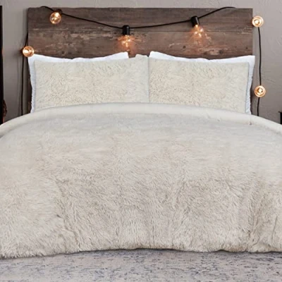 Immagine di Sleepdown Set di biancheria da letto con federe, in finta pelliccia, reversibile, termica, calda, super morbida, facile pulire, per matrimoniale (200 x 200 cm)