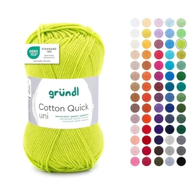 Immagine di Gründl Cotton Quick Uni, 1 gomitolo da 50 g (lana resistente, filato lavabile in 100% cotone, g/125 m, spessore ago: 3 4, x g), verde chiaro