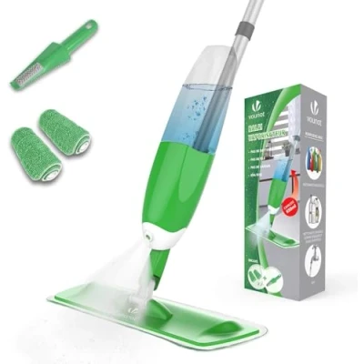 Immagine di VOUNOT Spray Mop, Lavapavimenti a Spruzzo, Mocio in Microfibra con Spruzzatore Acqua 2 Panni e 1 Pennello, 650ml, Verde