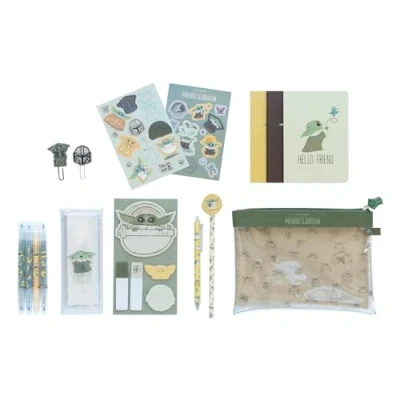 Immagine di Grupo Erik: Set Cancelleria Baby Yoda Kit di con 3 Quaderni A6, Penna e Matita, 4 Evidenziatori, Clips, Note adesive, Stickers Astuccio Star Wars